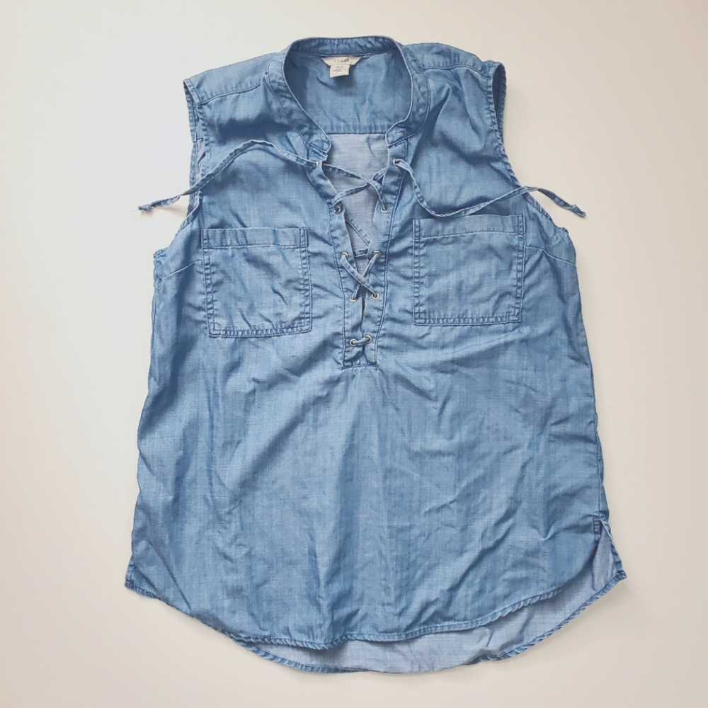 Guess Chambray Tank Top with lace up detail